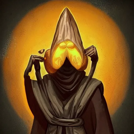Prompt: a hooded cultist is sacrificing a banana to the elder gods, incredible quality, trending on artstation
