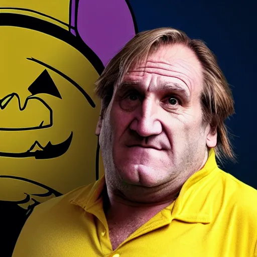 Prompt: Gérard Depardieu as Wario, yellow overall, yellow cap