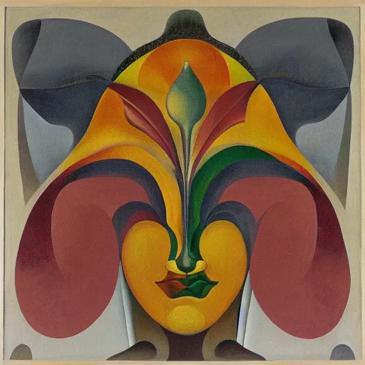 Image similar to floral face portrait by leonetto cappiello and wojciech siudmak and ernst fuchs, anni albers, oil on canvas