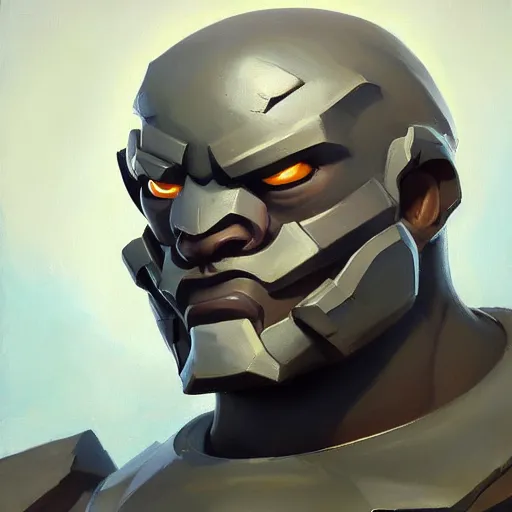 Image similar to greg manchess portrait painting of fully armored the foundation aka dwayne the rock from fortnite as overwatch character, medium shot, asymmetrical, profile picture, organic painting, sunny day, matte painting, bold shapes, hard edges, street art, trending on artstation, by huang guangjian, gil elvgren, ruan jia, greg rutkowski, gaston bussiere