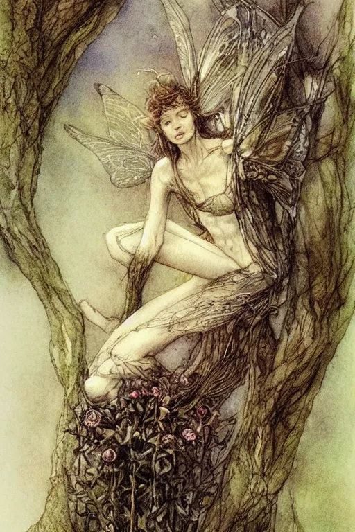 Image similar to a faerie by alan lee and jean - baptiste monge