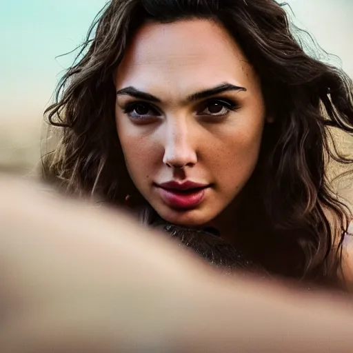 Prompt: photo of the beauty gal gadot, she is posing while maintain a sweet eye contact to the camera, she has a crown of flowers, the photo was taken at sunset with a bokeh effect, photo taken by edward steichen, photorealistic, matte painting, hyper realistic, 4 k, 8 k, cinematic composition, hd, highly detailed, trending on artstation