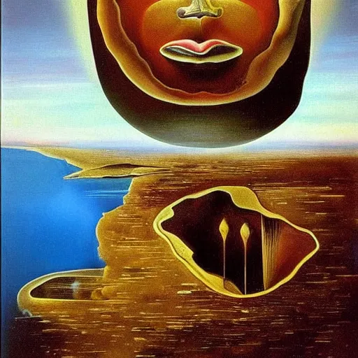 Prompt: a beautiful surrealist painting by salvador dali, I land safely and begin to explore my new surroundings. I have a feeling that this place is somehow significant, but I can't quite remember why.