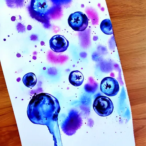 Prompt: splatter watercolor drawing blueberry explosion