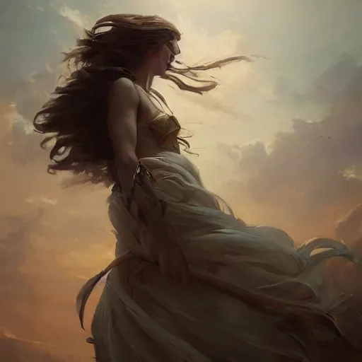 Image similar to a beautiful portrait of a wind goddess by Greg Rutkowski and Raymond Swanland, Trending on Artstation, ultra realistic digital art