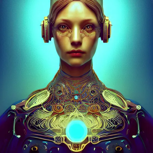 Image similar to beautiful symmetrical face portrait android woman time machine axonometric mechanical fantasy intricate elegant highly detailed in volumetric void of latent space lush flowers intricate jewellery, realm of the gods golden turquoise steampunk, axonometric high contrast cinematic light, mystical shadows, digital painting, sharp focus, octane render, photographic, concept art, artist leonardo davinci, unreal engine 8 k