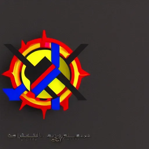 Image similar to a red, yellow and blue logo on a black background, digital art by kamal ud - din behzad, cg society, symbolism, apocalypse art, angular, 3 d