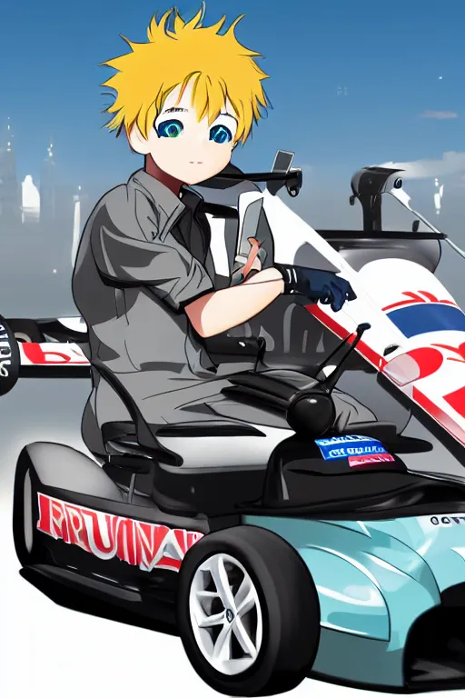 Image similar to nazrin driving a f 1 car, anime