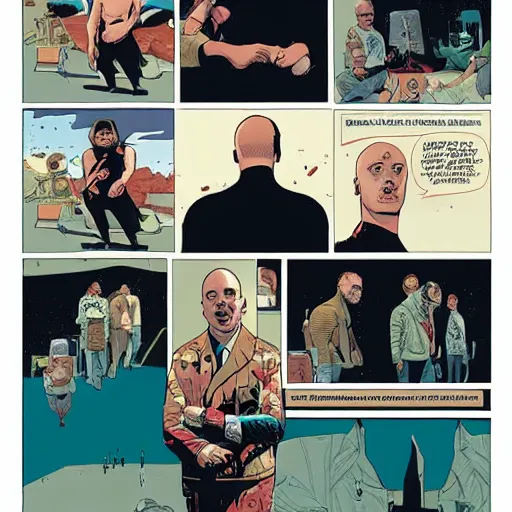 Prompt: a comic book page of The Adventures of Joe Rogan by Tomer Hanuka and Michael Whelan