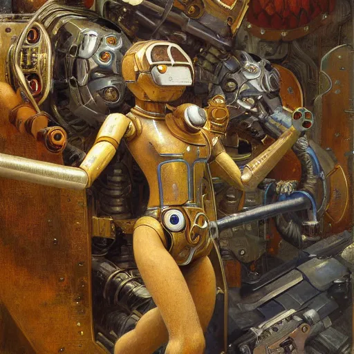 Image similar to highly detailed painting of a robotic baboon mecha, painting by gaston bussiere, craig mullins, j. c. leyendecker, lights, art by ernst haeckel, john william godward, hammershøi, alex grey, dmt, symmetric, masterpiece details, hyper - detailed, hd, hdr, 4 k, 8 k