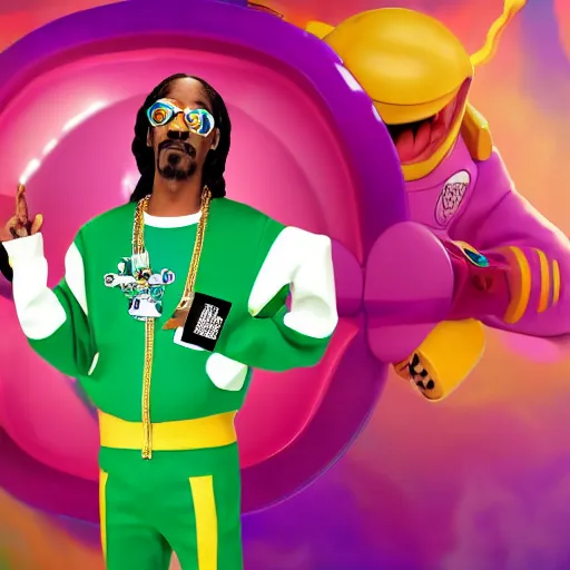 Prompt: snoop dogg as buzz lightyear dance battling jimmy neutron dressed as a powerpuff girl