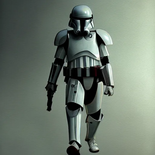 Image similar to an extremely long shot of an imperial stormtrooper walking concept art by Doug Chiang cinematic, realistic painting, high definition, very detailed, extremely high detail, photo realistic, concept art, the Mandalorian concept art style