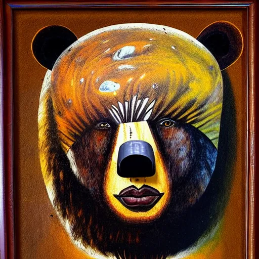 Prompt: portrait of shaman in a bear mask, paleolithic cave paining