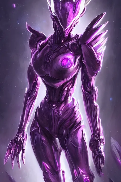 Image similar to cinematic bust shot, hyperdetailed elegant beautiful stunning giant robot mecha hot female goddess dragon, sharp spines, sharp metal ears, smooth purple eyes, smooth fuschia skin, smooth silver armor, nebula size, space, epic proportions, epic scale, warframe fanart, macro giantess, furry art, dragon art, goddess art, giantess art, furaffinity, octane