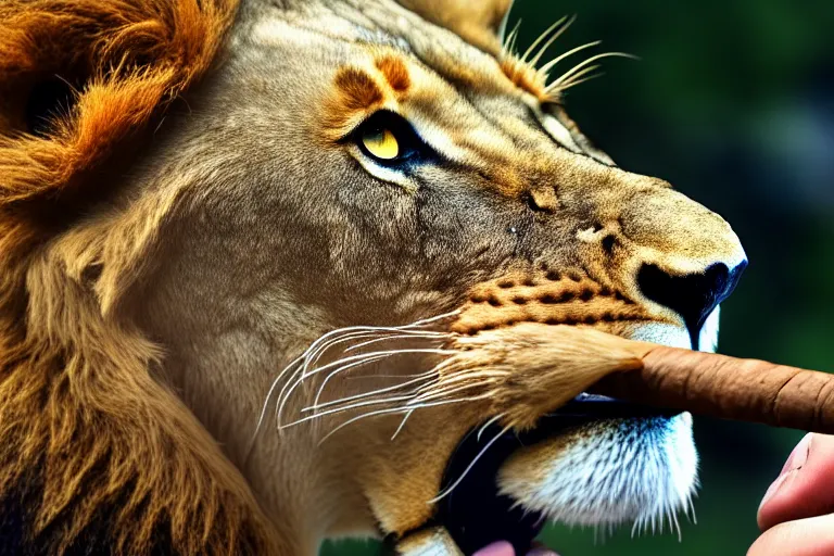 Prompt: a lion smoking cigar, 4k