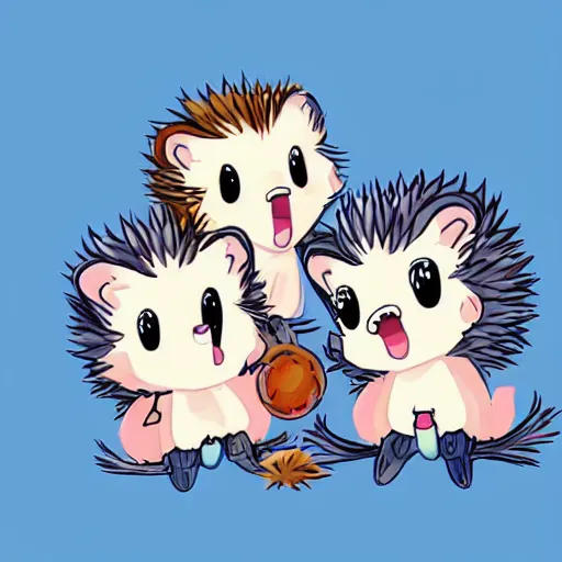 Image similar to baby hedgehogs in the style of cute anime, adorable, cute, art station