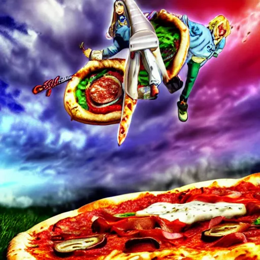 Image similar to gyro zeppelin pizza mozzarella, jojo bizzare adventure, realistic, hdr, clear image,