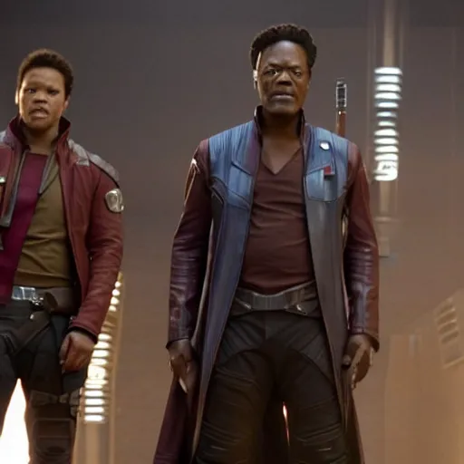 Image similar to film still of Samuel L Jackson as Star Lord in Guardians of the Galaxy