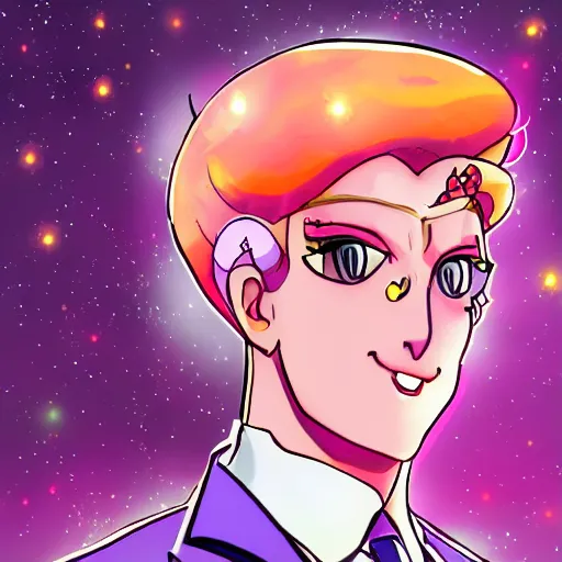 Prompt: yoshikage kira in a sailor moon outfit, digital painting, portrait, bokeh, moon in the background