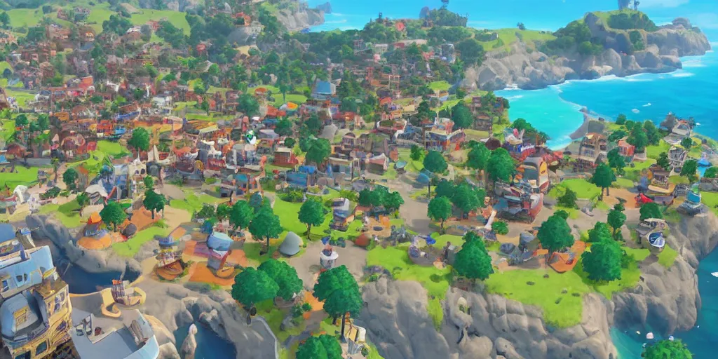 medium sized coastal town in a video game similar to | Stable Diffusion