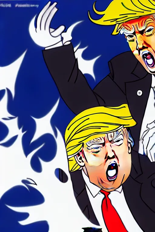 Prompt: Donald Trump in an anime fight, highly detailed