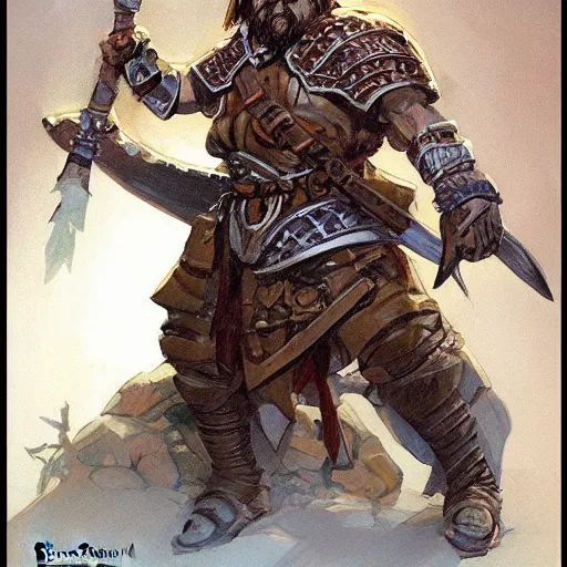 Image similar to dnd dwarf with conquistador helmet, by Jesper Ejsing