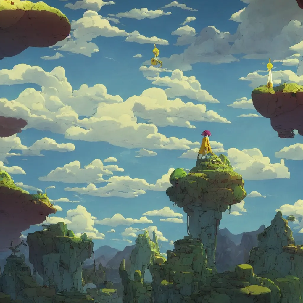 Prompt: amazing beautiful landscape ,a screenshot from adventure time, by Salvador dali and Makoto Shinkai