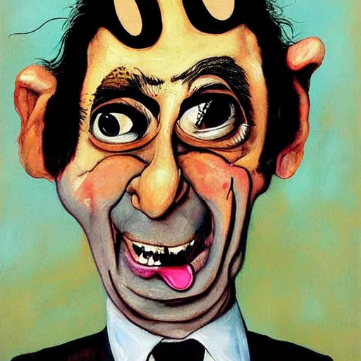 Prompt: a detailed painting mr. bean by gerald scarfe and ralph steadman