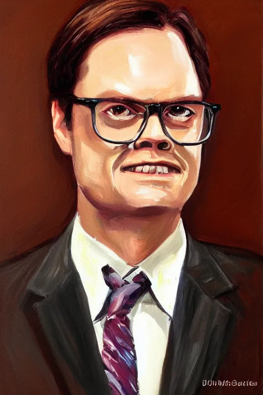 Prompt: portrait painting of dwight schrute