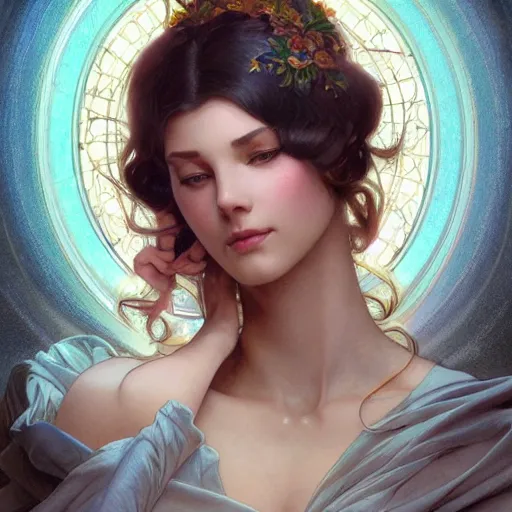 Prompt: artificial intelligence beautifull woman face being built piece by piece, almost done, fibonacci, intricate, highly detailed, digital painting, artstation, concept art, smooth, sharp focus, illustration, unreal engine 5, 8 k, art by artgerm and greg rutkowski, by alphonse mucha, by edmund dulac