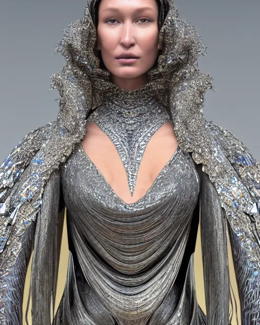 Image similar to a highly detailed metahuman 4 k close up render of an alien goddess bella hadid as mother of god in iris van herpen dress schiaparelli in diamonds crystals swarovski and jewelry iridescent in style of alphonse mucha gustav klimt trending on artstation made in unreal engine 4