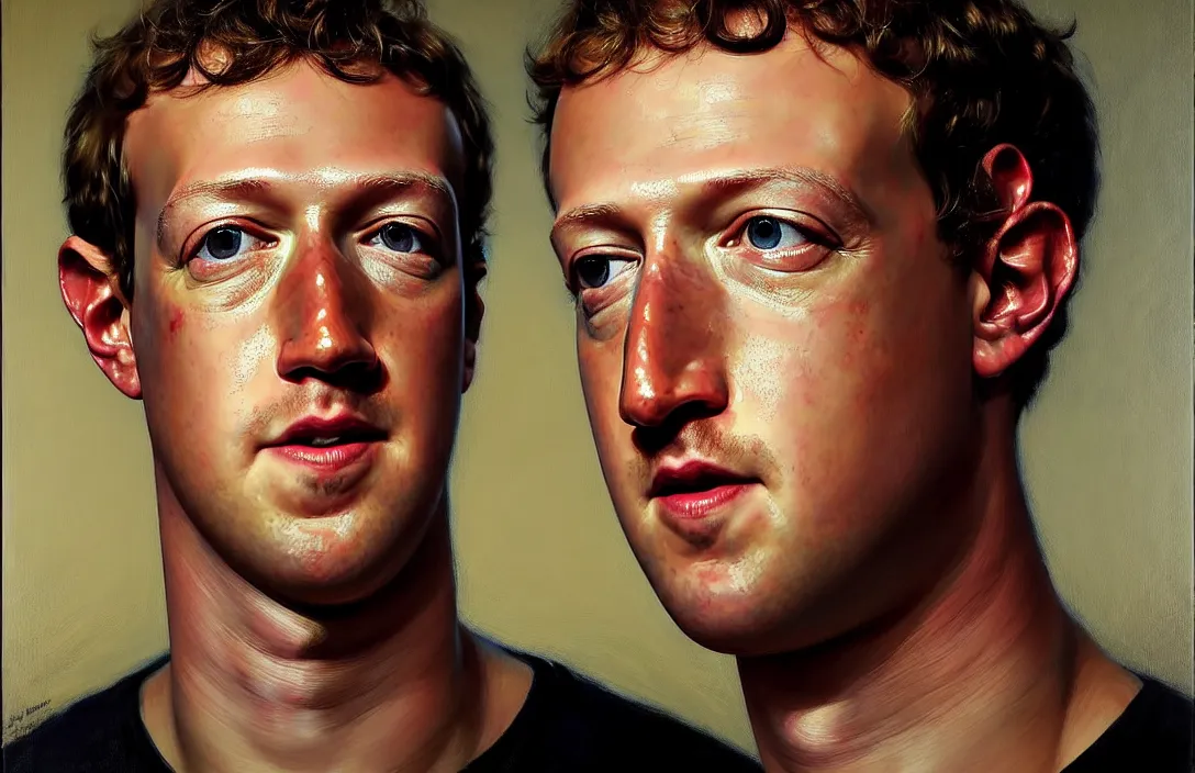 Image similar to portrait of mark zuckerberg!!!!!!!!!!!!!!!!!!!!!!!!!!!, detailed face, detailed painting, flat lighting, by ilya repin, phil hale and kent williams