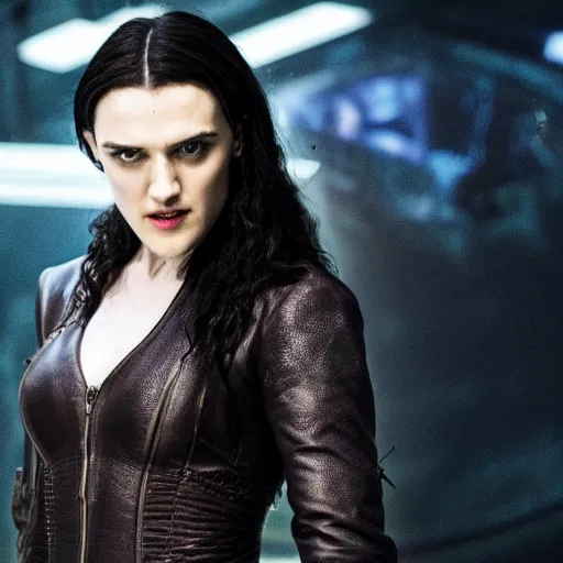 Image similar to Katie McGrath as Cyberpunk Morgana