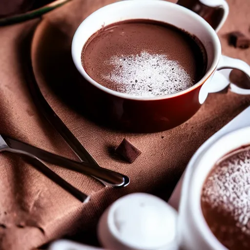 Image similar to hot chocolate photography, front angle, styled food photography, 4 k,