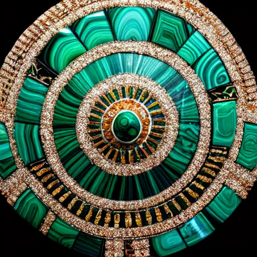 Prompt: photo of a malachite shield with jewels