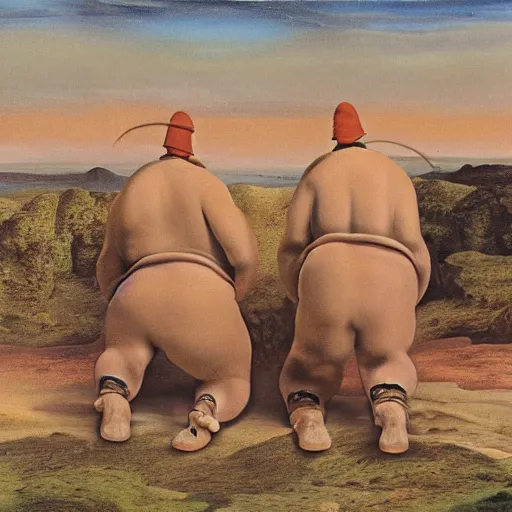 Prompt: detailed matte painting of tweedledee and tweedledum by salvador dali, 8 k resolution