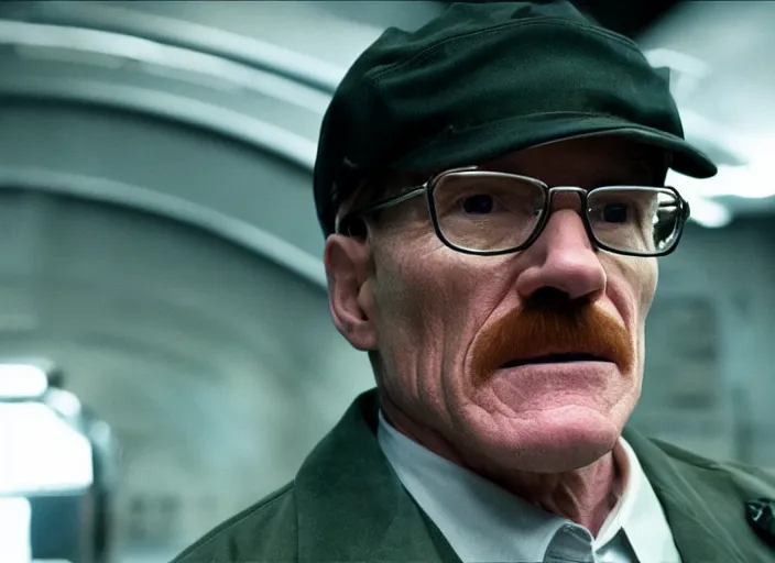 Image similar to film still of Brian Cranston as real Gordan Freeman in the Half Life Movie, 4k