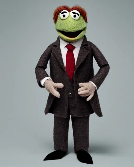 Prompt: saul goodman as a muppet. highly detailed felt. hyper real photo. 4 k.