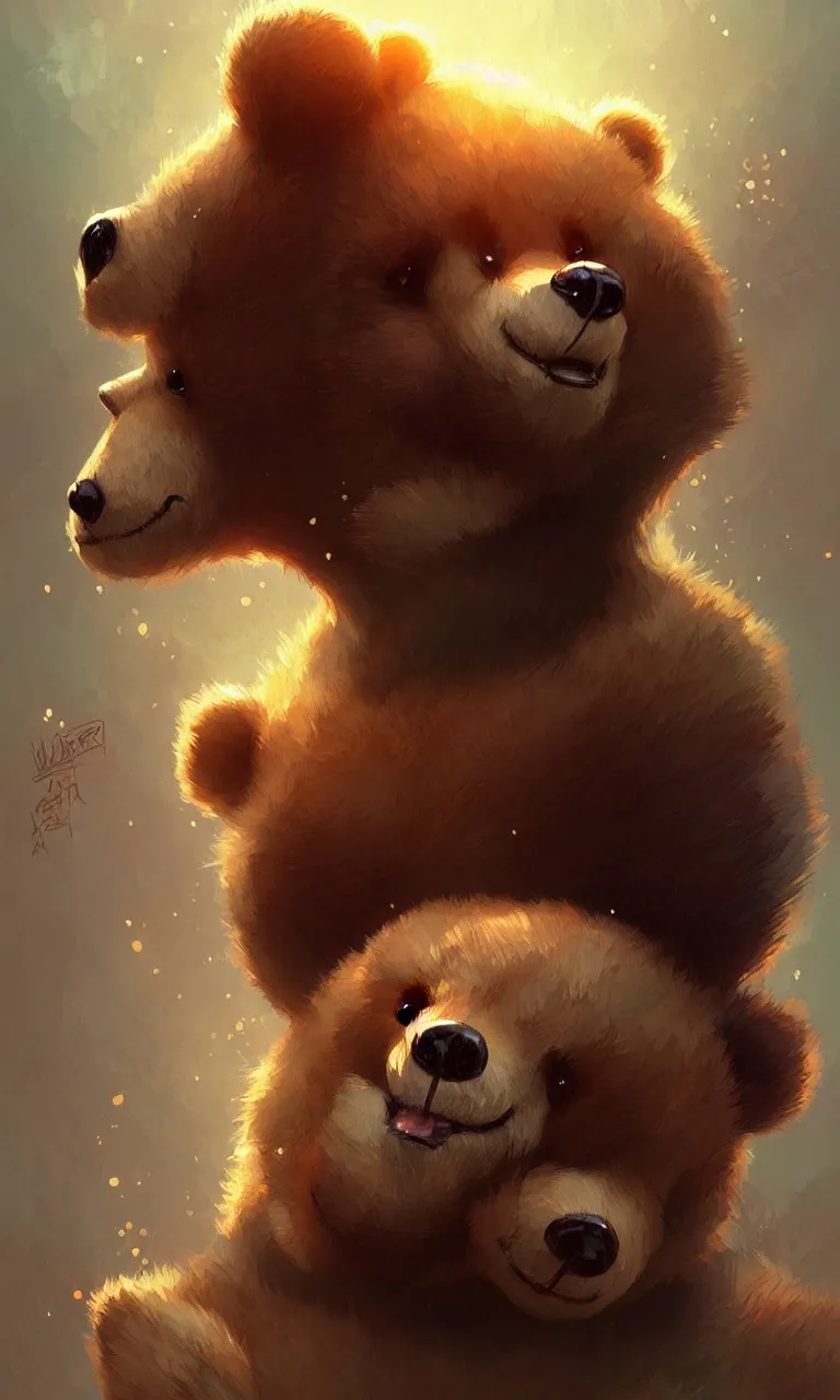 Image similar to cute cartoon bear, sharp focus, illustration, highly detailed, digital painting, concept art, matte, art by wlop and artgerm and greg rutkowski and alphonse mucha, masterpiece