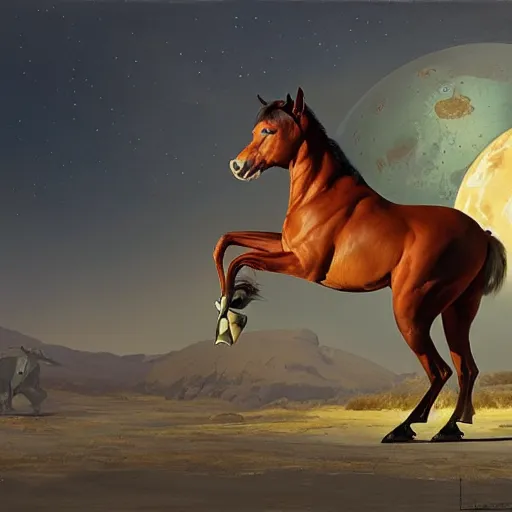 Prompt: spherical horse in vacuum, hyperrealism, no blur, 4 k resolution, ultra detailed, style of ron cobb, adolf hiremy - hirschl, syd mead, ismail inceoglu, rene margitte