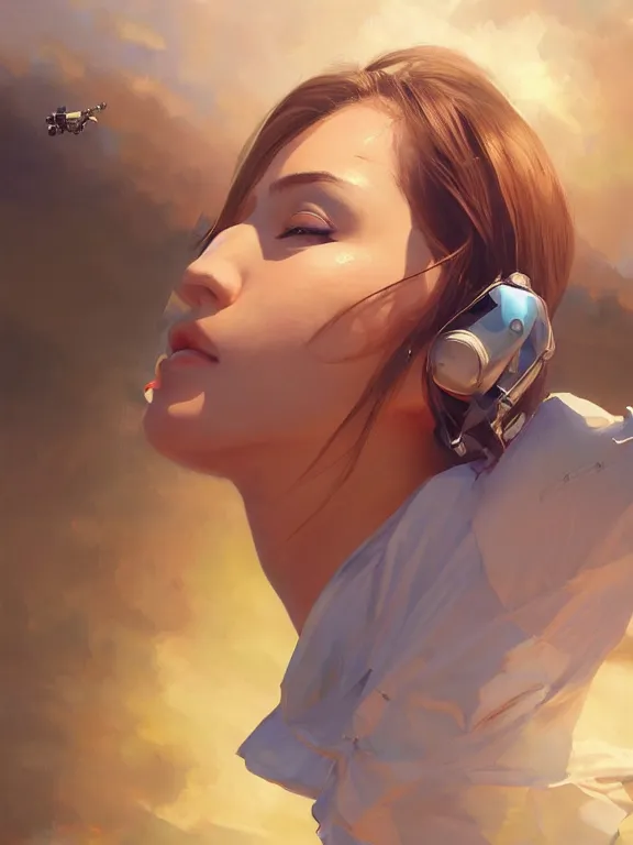 Image similar to an ultradetailed beautiful portrait painting of a girl as an skydiver, side view, oil painting, high resolution, by ilya kuvshinov, greg rutkowski and makoto shinkai