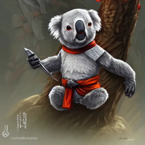 Image similar to a cute koala dressed in a shinobi outfit, digital art by łukasz piskorz and patrick mcenvoy and michael komarck, intricate, highly detailed, artstation, concept art, smooth, sharp focus vector centered