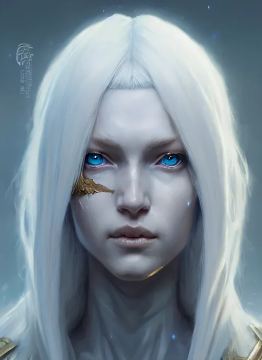 Image similar to a fantasy style portrait painting of shy white female paladin scarred left eye with blonde hair and blue eyes, holy oil painting unreal 5 daz. rpg portrait extremely detailed artgerm greg rutkowski _ greg