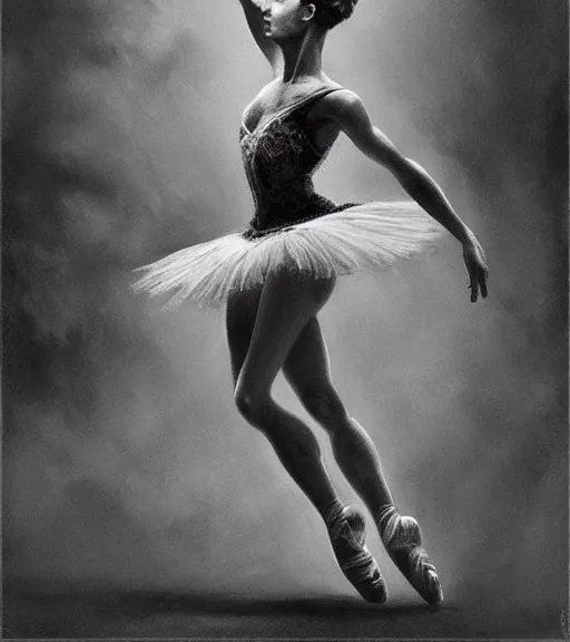 Prompt: beautiful prima ballerina black and white drawing, in the style of greg rutkowski, fantasy, amazing detail, epic, intricate, elegant, smooth, sharp focus