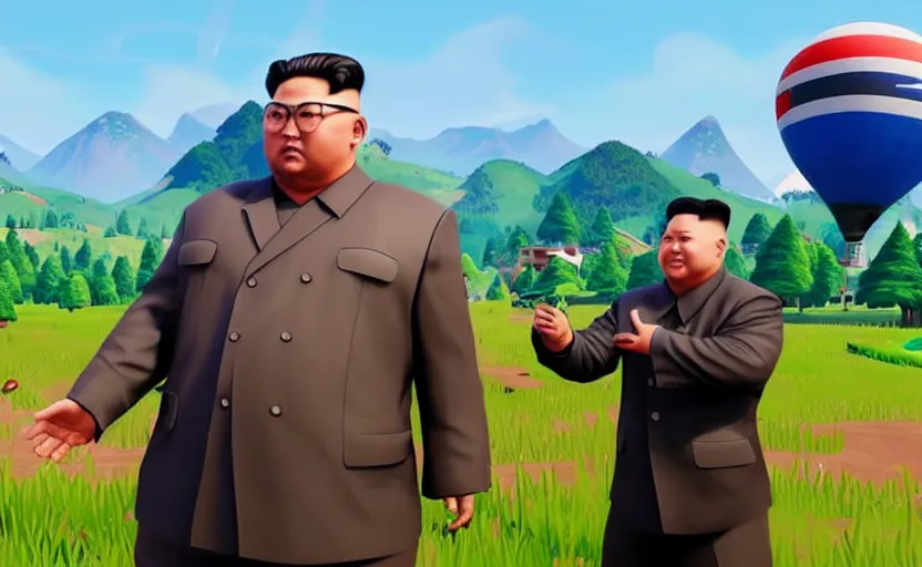 Image similar to gameplay of kim jong un in fortnite,