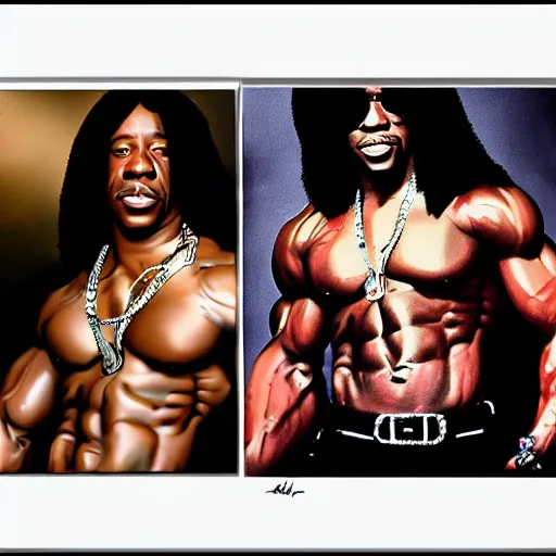 Image similar to Rick james with the physique of a body builder, hyper realistic, ultra detailed, cinematic, dynamic lighting, photorealistic, refined, intricate, digital art, digital painting, masterpiece, 8k