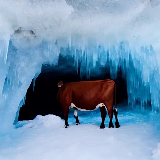 Image similar to a cow in an ice cave, photo