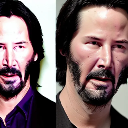 Image similar to Glowing purple eyes, Keanu Reeves