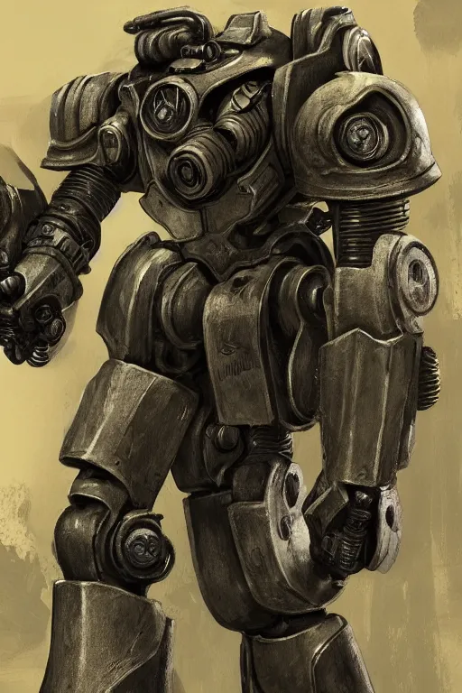 Image similar to Enclave power armor from Fallout 2, high detail, digital painting, artstation, concept art, smooth, clear focus,