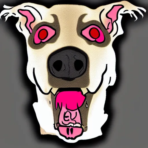 Image similar to hyperrealistic black mouth cur dog as a zombie, artstyle